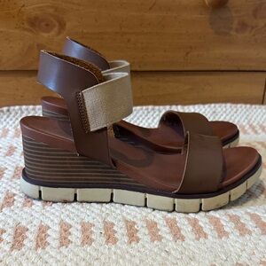 MIA Brown and Tan Wedge Sandals